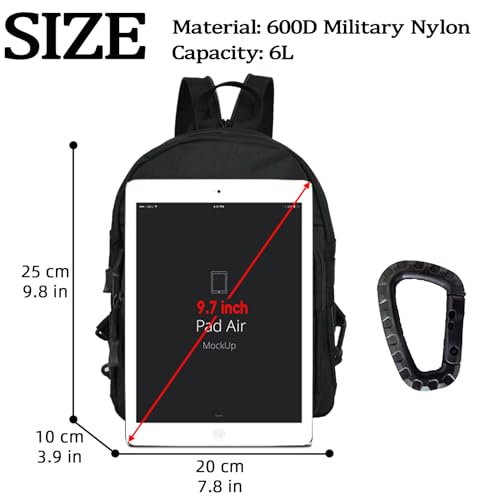 Mini Tactical Backpack, 6L Small Sling Backpacks Shoulder Bag For Running Travel Daypack with Carabiner For Men Women - color: Black