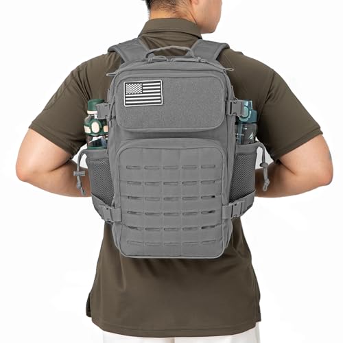 QT&QY 25L/45L Military Tactical Backpack For Men Molle Daypack 3 Day Bug Out Bag Hiking Rucksack With Bottle Holder - color: 25l Gray