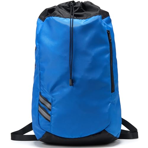 Pander Drawstring Backpack with Adjustable Shoulder Straps, Slim Gym Cinch Sack with Side Zipper Pocket, Machine Washable Polyester Daypack for Travel & Workout, Blue - color: Blue