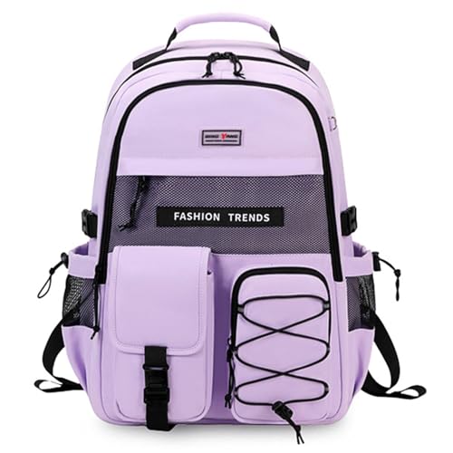 Lohol Multi-Pocket Backpack with 15.6 inch Laptop Compartment, Water Resistant Bookbag for School College and Travel (Purple) - color: Purple