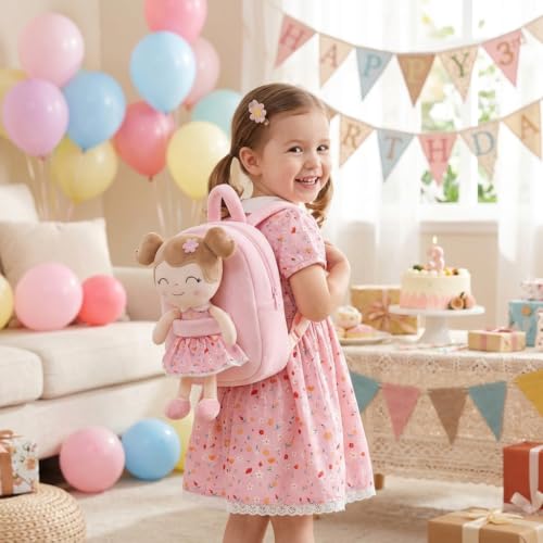 Gloveleya Kids Backpacks Girls Backpack Plush Bags Diaper Bag Backpack with Floral Doll Pink - color: A061 Flower Pink Backpack, size: 9 inches