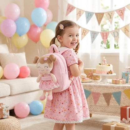 Gloveleya Kids Backpacks Girls Backpack Plush Bags Diaper Bag Backpack with Floral Doll Pink - color: A061 Flower Pink Backpack, size: 9 inches