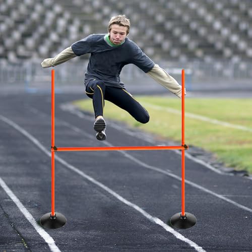 Orange Adjustable Height Agility Hurdle Set Multi-Function Soccer Trainning Pole Set Coaching Sticks with Rubber Base - color: 4.9 FT, style: Pack of 6