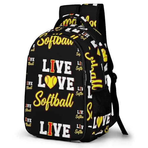 Travel Backpack I Live Love Softball for Women Men, Anti Theft Laptop Daypack with Large Capacity for College Work Weekender Outdoor - color: Pattern (254)