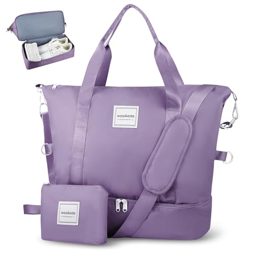 WOOMADA Weekender Bag for Women, Travel Duffel Bags with Shoe Compartment & Wet Pocket, Personal Item Bag for Airlines - color: Grayish Purple