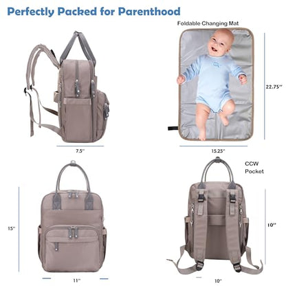 JESSIE & JAMES BeBe CCW Diaper Bag Nylon Backpack Multi Function Diaper Bag with Changing Pad & Stroller Straps_Dark Grey - color: Dark Grey