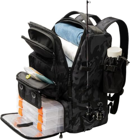 Hp hope Fishing Backpack with Rod Holders & Cooler, 40L Fishing Tackle Bag Fishing Tackle Storage Backpack Fishing Gear for Camping, Black Camo - color: Black Camo