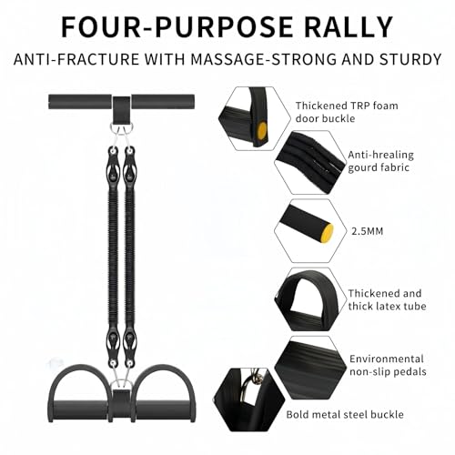 Multifunction Tension Rope, 2 Tubes Stretch Yoga Pedal Tension Strap, Adjustable Resistance, Tension Rope Fitness Equipment - color: Black-2