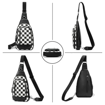 CLUCI Crossbody Bags for Women Men,Leather Sling Bag Cross Body Backpack for Woman Gifts for Women Birthday Unique - color: 0-1 Black and White Chessboard