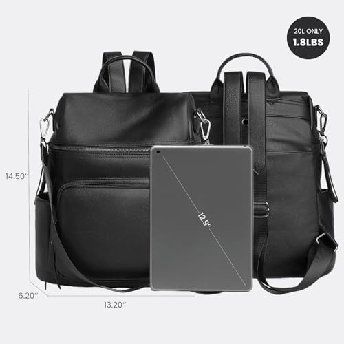 Anti-Theft Backpack Purse for Women, Convertible 3-in-1 Vegan Leather Backpack with Hidden Zipper, Adjustable Shoulder & Crossbody Bag for Travel and Daily Commute - color: B Black