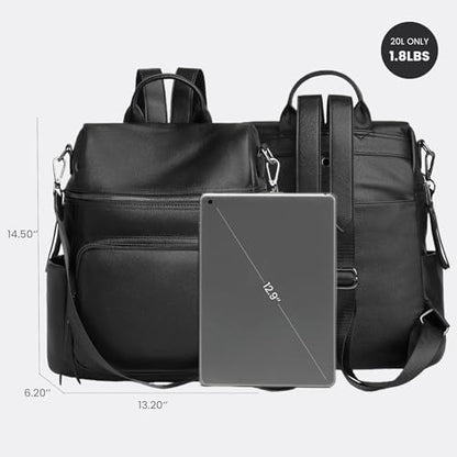 Anti-Theft Backpack Purse for Women, Convertible 3-in-1 Vegan Leather Backpack with Hidden Zipper, Adjustable Shoulder & Crossbody Bag for Travel and Daily Commute - color: B Black