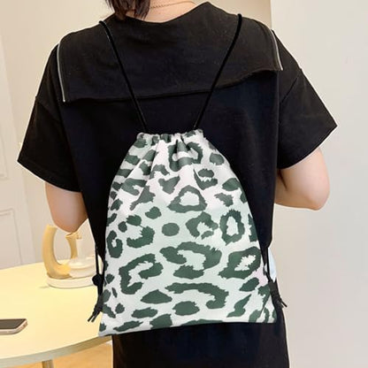 Drawstring Backpack Draw String Bag Sports Gym Bags Waterproof Cute Aesthetic Sackpack for Unisex Women Sports Beach Travel(13"×17")-Leopard - color: Z17-white Leopard