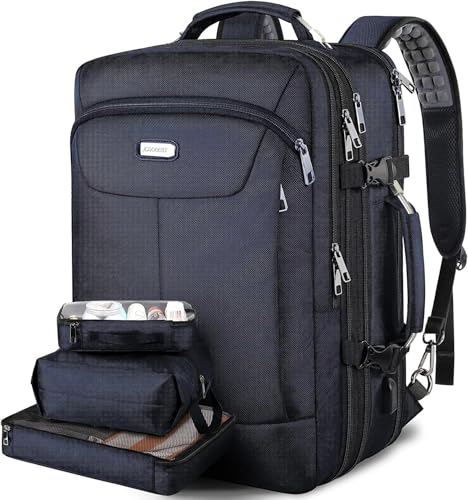 VECKUSON 50L Carry-On Backpack - TSA Approved, Expandable to 40L/50L, Fits 17.3" Laptop, RFID Anti-Theft, 3 Packing Cubes Included, Heavy-Duty Weekender for Men/Women (Black) - color: Blue Rfid 20 Inch Backpack