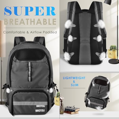 BROTOU Soccer Backpack Sports Bag with Ball Holder and Shoe Compartment for Football Basketball Volleyball Rugby - color: Dark Grey