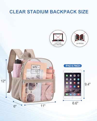 Clear Backpack for Stadium Events, 12x12x6 Small Clear Plastic bag with Reinforced Straps for Game Security Festival Concert - color: Khaki