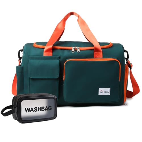 Small Gym Bag for Women, Travel Duffle Bag Carry On Weekender Bag with Shoe Compartment - color: 36#Green Orange, style: Gym Bag&toiletry Bag