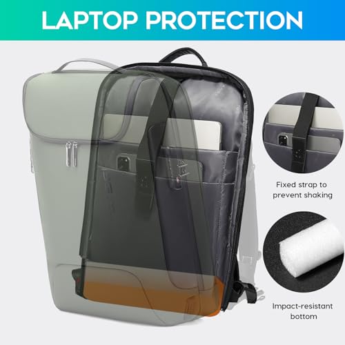BANGE Travel Laptop Backpack, Anti-Theft Bag with USB Charging Port and TSA Lock, Waterproof Business Computer Backpack Fits 17.3 Inch Notebook - color: Green, size: lock and usb