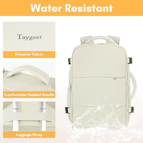 Taygeer Travel Backpack for Women, Carry On Backpack with Shoe Pouch, TSA 15.6" Laptop Back Pack Flight Approved, College Gym Bag Casual Daypack for Weekender Business Hiking,Beige | TSA 15.6" Laptop Back Pack Flight Approved, College Gym Bag Casual Daypa