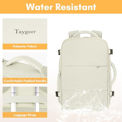 Taygeer Travel Backpack for Women, Carry On Backpack with Shoe Pouch, TSA 15.6" Laptop Back Pack Flight Approved, College Gym Bag Casual Daypack for Weekender Business Hiking,Beige | TSA 15.6" Laptop Back Pack Flight Approved, College Gym Bag Casual Daypa