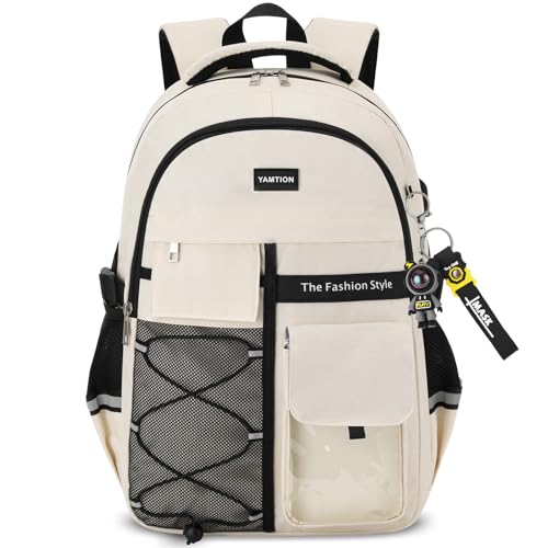 YAMTION Backpack for Teens,Laptop Backpack with USB Charging Port for Work,Casual College Back Pack School Bookbag for Boys Kids,Beige - color: Beige