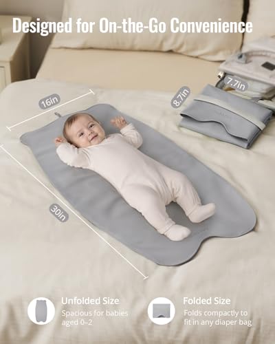 Blissful Diary Vegan Leather Portable Changing Pad, Wipeable & Waterproof Baby Change Mat in Diaper Bag, Travel Essential & Registry Gift, Light Gray - color: Light Gray