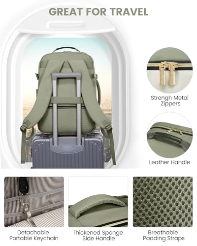 LOVEVOOK 50L Travel Backpack for Women & Men, Airline Approved Carry On Luggage with 3 Packing Cubes, TSA Overnight Bags, Waterproof Personal Item Bag, Weekender Essentials Backpacks fits 17" Laptop - color: Light Green-beige-olive Green, size: X-Large