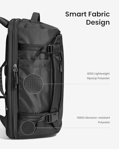 tomtoc Travel Backpack 40L, TSA Friendly Flight Approved Carry-on Luggage Hand Water-resistant Lightweight Business Rucksack, Durable Large Weekender Bag Daypack Fits 17.3 Inch Laptop - color: Black-ripstop, size: 40L
