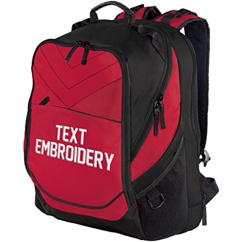 TEEAMORE Custom Travel Laptop Backpack Add Your Embroidered Text Computer Water Resistant Bag Chili Red Black - color: Chili Red Black, size: 17 inch - Add Your Text