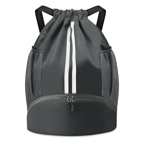 BROTOU Soccer Bags, Football Backpack, Volleyball Bag, Drawstring Backpack with Ball and Shoe Compartment, Football bags for Equipment Swim Gym Bag - color: Dark Gray