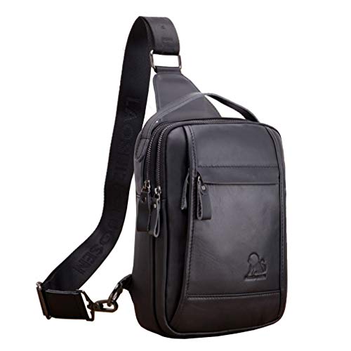 Leather Sling Bag Backpack for Men Women Outdoor Travel Hiking Business Shoulder Crossbody Chest Pouch Pack Casual Work Office Handbag Tote - color: #20black