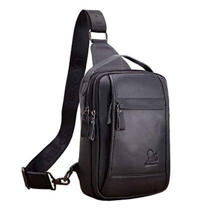 Leather Sling Bag Backpack for Men Women Outdoor Travel Hiking Business Shoulder Crossbody Chest Pouch Pack Casual Work Office Handbag Tote - color: #20black