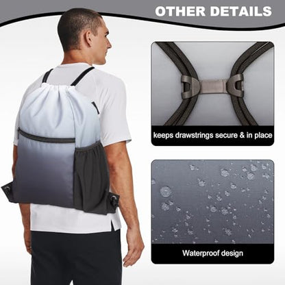 HOLYLUCK Men & Women Outdoor Sport Gym Sack Waterproof Drawstring Backpack Bag (Standard with drawstring, Gradient Black) - color: Gradient Black, style: Standard With Drawstring