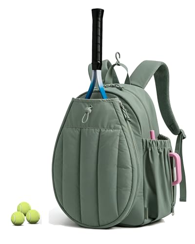 BAGSMART Tennis Gym Bag for Women, Tennis Backpack Holds 2 Rackets with Shoe Compartment, 15.6" Laptop Gym Backpacks for Court, Off-work, Everyday & Overnight Weekend - color: Q-Slate Green, size: Tennis Backpack