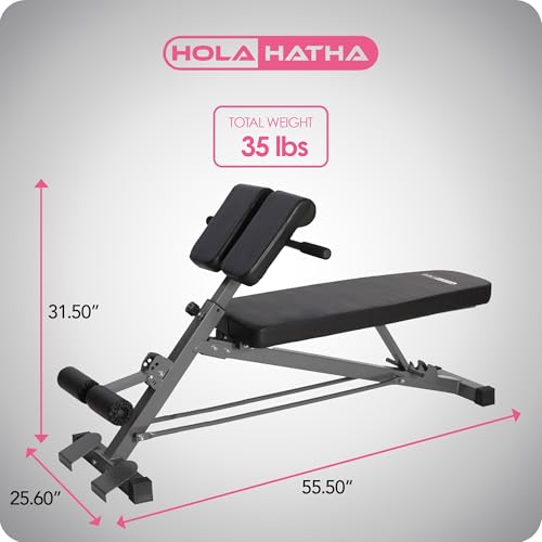HolaHatha Adjustable Flat & Decline Bench, Weight Lifting and Training Equipment for Full Body Workout - Padded Seat and Dumbbell Storage