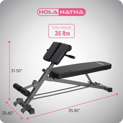 HolaHatha Adjustable Flat & Decline Bench, Weight Lifting and Training Equipment for Full Body Workout - Padded Seat and Dumbbell Storage