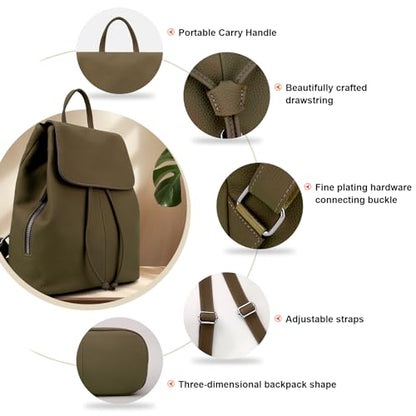 BOYATU Women’s Full-Grain Leather Backpack Purse, Minimal Structured Design, Work Commuter & City Travel, Compact Everyday Essentials, Fashion RFID Pocket Bag ((Olive green) - color: Green