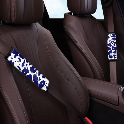 Blue Cow Print Seat Belt Cover Pad Versatile Car Seatbelt Cushion Soft Car Shoulder Pads 2 Pack Auto Accessories for Adults Seatbelt Covers Compatible with Trucks SUV Sedan - color: Blue Cow Print