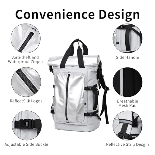 Rolltop Backpack, Travel Rucksack for Men Women, Anti Theft Backpacks with 15.6-inch Laptop Compartment, Waterproof Casual Daypack for Work, Business, Commuter and College - color: Light Grey