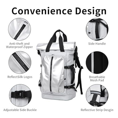Rolltop Backpack, Travel Rucksack for Men Women, Anti Theft Backpacks with 15.6-inch Laptop Compartment, Waterproof Casual Daypack for Work, Business, Commuter and College - color: Light Grey