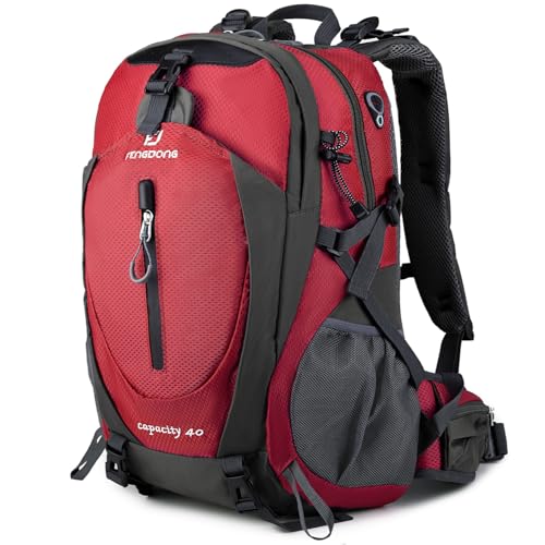 FENGDONG 40L Waterproof Lightweight Hiking,Camping,Travel Backpack for Men Women Red - color: A3- Red