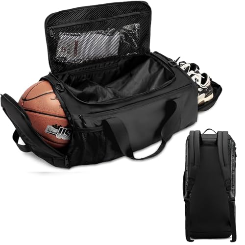 ROYALFAIR Basketball duffel bag Large Sports Bag with Separate Ball Holder & Shoes Compartment,Best for Basketball, football,Volleyball,Gym - color: Black