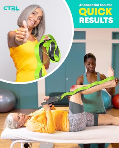 Stretching Strap with Loops - Non Elastic Stretch Band for Physical Therapy, Yoga Strap for Stretching Equipment, Stretch Bands for Exercise and Flexibility - Fascia, Hamstring & Leg Stretcher Belt - style: 10 Loops - Green