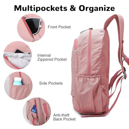 25L Pink Collapsible Hiking Backpack with Chest Strap for Women, Foldable Daypack with Waterproof Wet Pocket for Travel - color: Pink