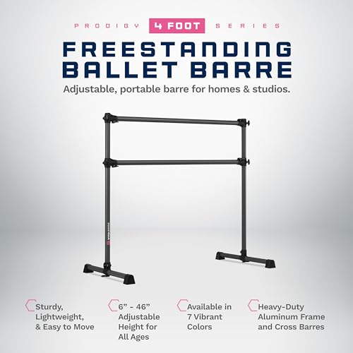 VITA Barre Portable Freestanding Double Ballet Barre, Prodigy, Aluminum | Adjustable Height, USA Made, Home or Gym Exercise Equipment for Kids & Adults | Dance, Fitness, Pilates - color: Dark Mystic Gray, style: 4 Ft