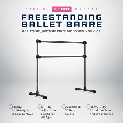 VITA Barre Portable Freestanding Double Ballet Barre, Prodigy, Aluminum | Adjustable Height, USA Made, Home or Gym Exercise Equipment for Kids & Adults | Dance, Fitness, Pilates - color: Dark Mystic Gray, style: 4 Ft