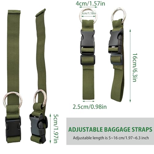 3 Pcs Add a Bag Luggage Strap Jacket Gripper, Luggage Straps Baggage Suitcase Belts Travel Accessories with O-Ring - Make Your Hands Free, Easy to Carry Your Extra Bags - Army Green - color: Army Green 16cm