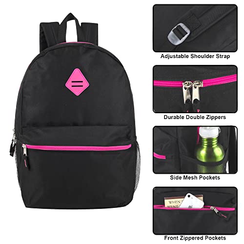 Trail maker 19" Classic School Backpacks with Mesh Side Pockets, Solid Color Backpack for Kids, Adult, Travel - color: Black & Pink