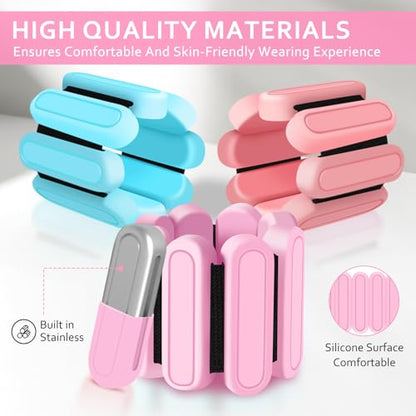 Adjustable Wrist & Ankle Weights Set of 2(1Lbs Each), Premium Silicone Wearable Weight Bracelets, Fits for Yoga, Pilates, Home Gym Workout, Dance, Pool Exercises, Jogging, Cardio, Strength Training - color: Pink