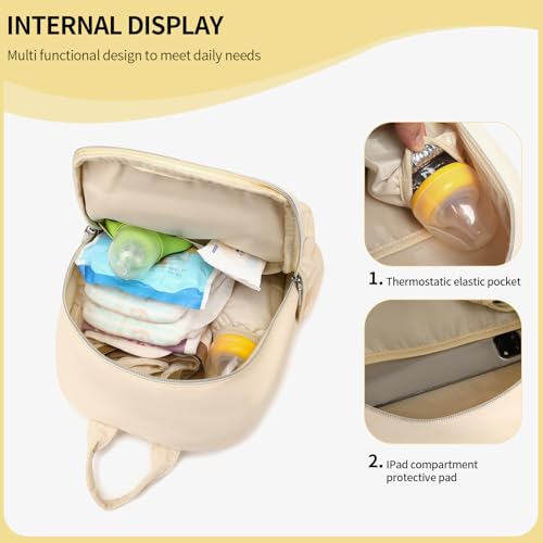 Small Diaper Bag Backpack, Mini Diaper Bag Purse with 10 Pockets, Travel Baby Bag for Baby Girls, Insulated Pockets, Stroller Straps, Beige - color: Beige