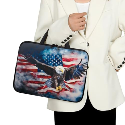 American Flag Eagle 10 Inch Laptop Sleeve Patriotic Computer Bag with Handle, Waterproof Handbag Zipper Tablet Cover Laptop Tote Bag Carrying Case for Office School 4th of July - color: American Flag Eagle, size: 10 Inch